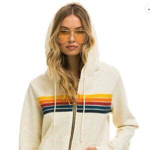 Aviator Nation 5 Stripe Hoodie - Vintage White